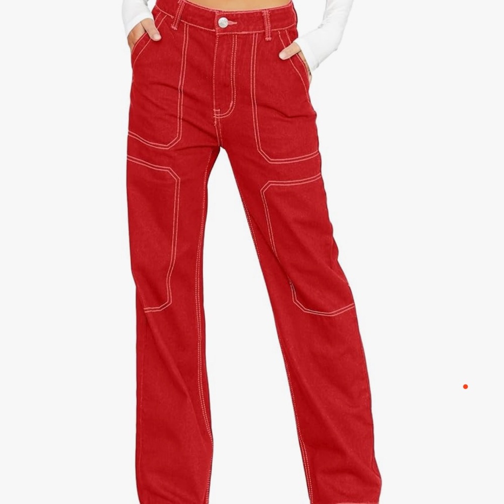 Red Straight Leg Pants